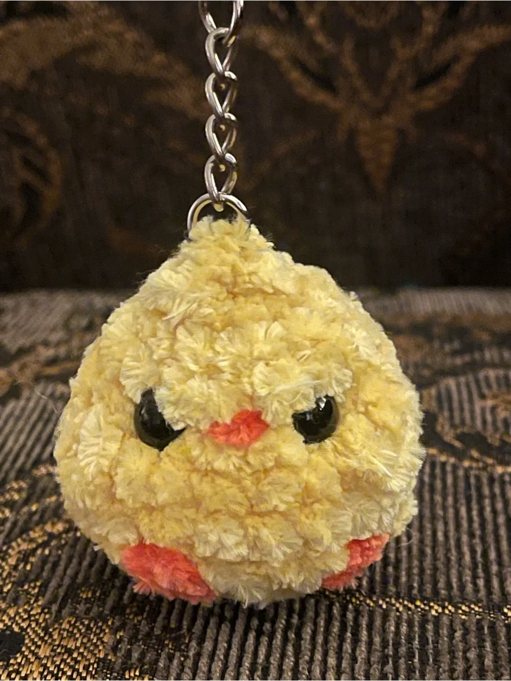 Handmade Crochet Angry Mad Plush Yellow Chick Keychain Cute Accessory